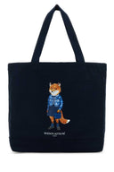 Maison Kitsune Navy Blue Canvas Shopping Bag