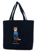Maison Kitsune Navy Blue Canvas Shopping Bag