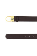 Valentino Garavani Chocolate Leather V Logo Signature Belt