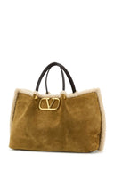 Valentino Garavani Mustard Suede V Logo Signature Shopping Bag