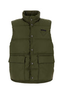 Prada Army Green Re Nylon ärmellose Daunenjacke