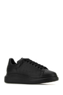 Alexander Mcqueen Black Leather Sneakers With Black Leather Heel