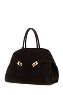 Salvatore Ferragamo Dark Brown Suede Medium Hug Handbag