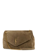 Saint Laurent Dove Grey Suede Leather Large Calypso Shoulder Bag