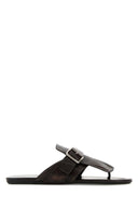 Prada Dark Brown Leather Shuffle Thong Slippers