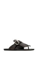 Prada Dark Brown Leather Shuffle Thong Slippers