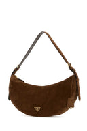 Prada Brown Suede Large Prada Demi Lune Crossbody Bag