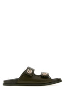 Gucci Olive Green Leather Slippers