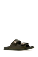 Gucci Olive Green Leather Slippers