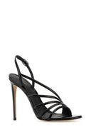 Le Silla Sandalias escarlatas de cuero negro