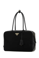 Prada Black Leather And Re Nylon Handbag