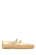 Prada Gold Raffia And Leather Espadrilles