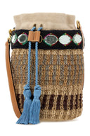 Valentino Garavani Embroidered Raffia V Logo Signature Bucket Bag