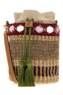 Valentino Garavani Embroidered Raffia V Logo Signature Bucket Bag