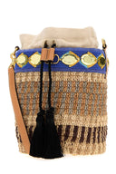 Valentino Garavani Embroidered Raffia V Logo Signature Bucket Bag