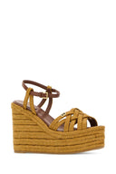 Valentino Garavani Mustard Raffia V Logo Signature Wedges