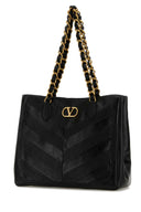 Valentino Garavani Black Leather Laseine Shopping Bag