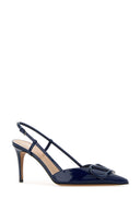 Valentino Garavani Navy Blue Leather V Logo Signature Pumps