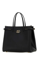 Valentino Garavani Black Leather V Logo Signature Shopping Bag