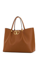 Valentino Garavani Caramel Leather Medium V Logo Signature Shopping Bag