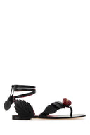 Valentino Garavani Black Leather Cherryfic Thong Sandals
