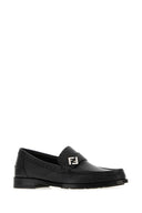 Fendi Black Leather Ff Metal Loafers