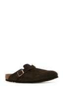 Birkenstock Mørkebrune Boston-tøfler i semsket skinn