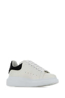 Alexander Mcqueen White Leather Sneakers With Embellished Suede Heel