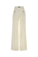 Max Mara White Stretch Cotton Dentice Wide Leg Pant