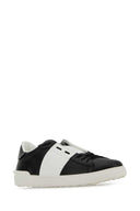 Valentino Garavani Black Leather Open Sneakers With White Band