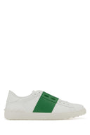 Valentino Garavani White Leather Open Sneakers With Green Band