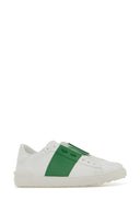 Valentino Garavani White Leather Open Sneakers With Green Band
