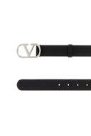 Valentino Garavani Black Leather V Logo Belt
