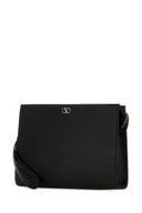 Valentino Garavani Black Leather V Logo Signature Pouch
