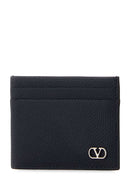 Valentino Garavani Midnight Blue Leather V Logo Signature Card Holder