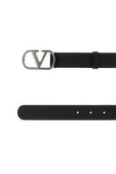 Valentino Garavani Black Leather V Logo Belt