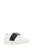 Valentino Garavani White Leather Open Sneakers With Black Band