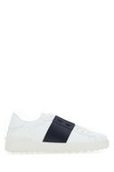 Valentino Garavani Hvide læder åbne sneakers med blå marineblå bånd