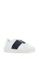 Valentino Garavani Hvide læder åbne sneakers med blå marineblå bånd