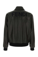 Fendi Black Leather Bomber Jacket
