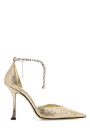 Jimmy Choo Gold Fabric Stevie 100 Pumps