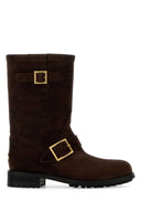 Jimmy Choo Biker-Stiefeletten aus schokoladenbraunem Wildleder