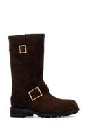 Jimmy Choo Biker-Stiefeletten aus schokoladenbraunem Wildleder