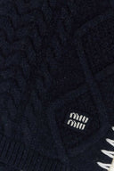 Miu Miu Navy Blue Wool Blend Scarf