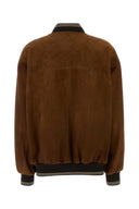 Giubbotto bomber in pelle scamosciata marrone Miu Miu