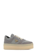 Prada Grey Fabric And Suede Downtown Bold Sneakers