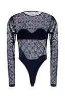 Body in tulle elasticizzato blu navy Marine Serre