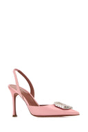 Amina Muaddi Pink Satin Camelia Pumps
