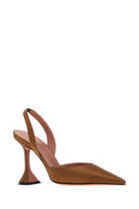Amina Muaddi Brown Satin Holli Sling Pumps