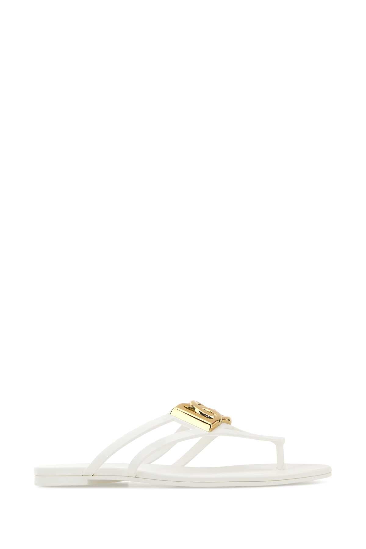 Dolce & Gabbana White Rubber Thong Slippers